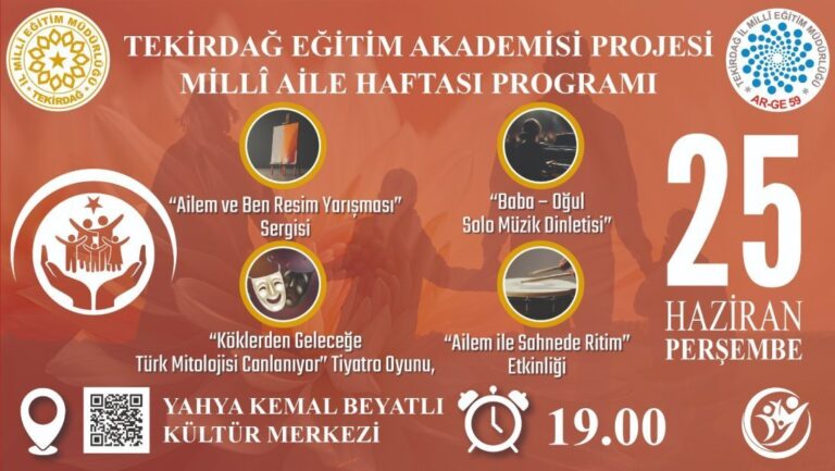 Tekirdağ Eğitim Akademisi Kapsamında Millî Aile Haftası Programı Gerçekleştirilecek